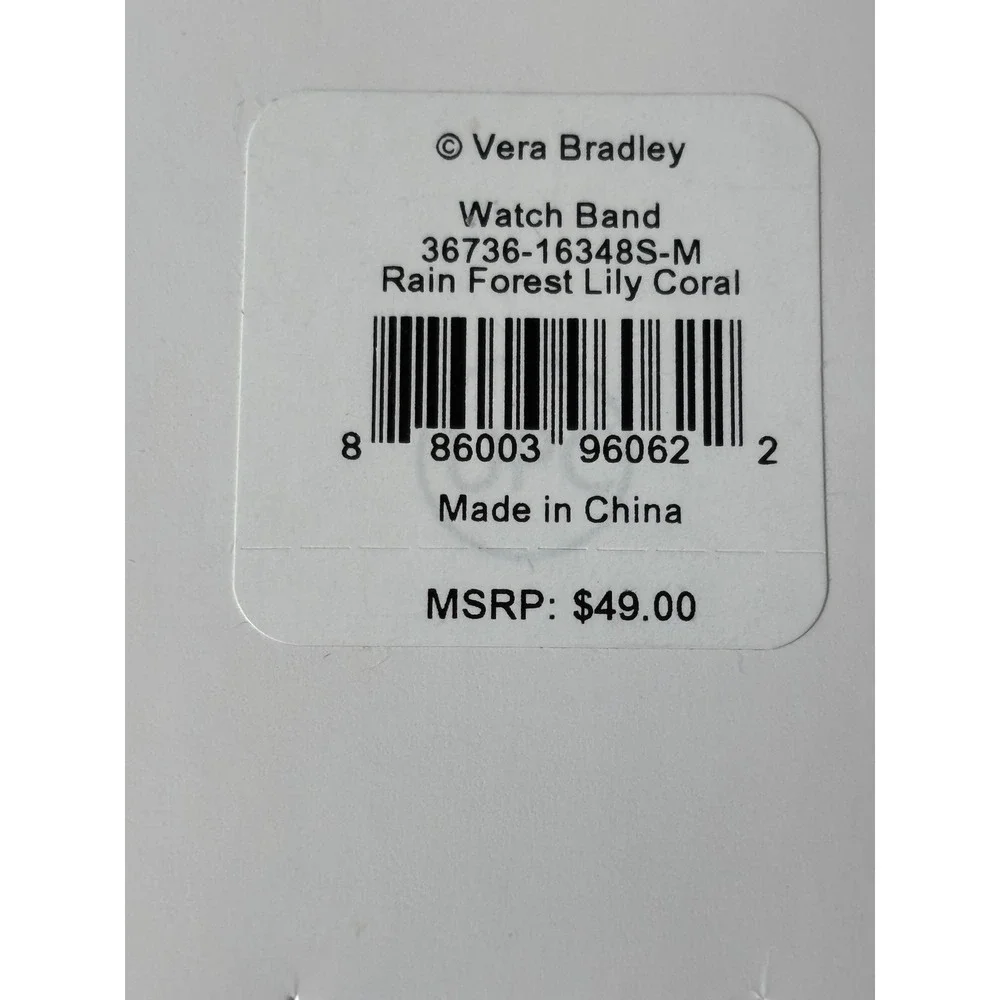 Vera Bradley Apple Watch Band 38mm 40mm Rain Forest Lily Coral Floral S/M New